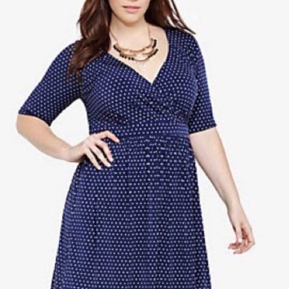 Navy Blue Knit Polka Dot Dress